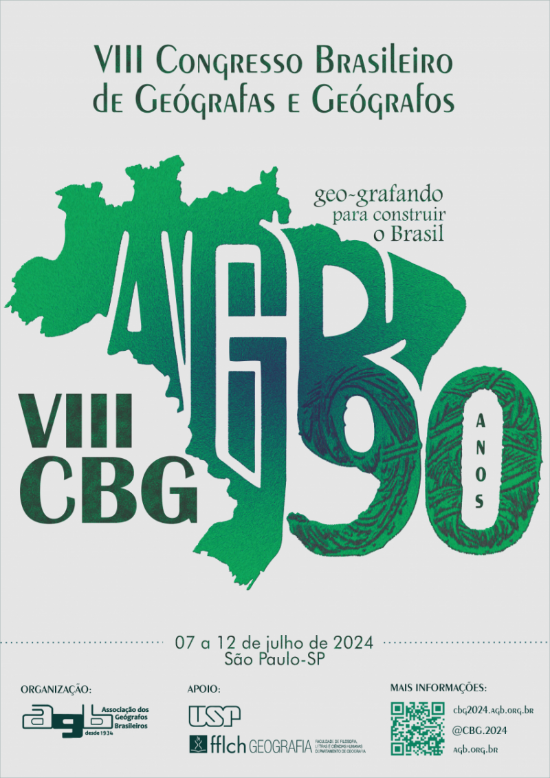 Banner, com fundo cinza, de divulgação do evento, com a apresentação da arte e das informações básicas. A arte é uma estilização livre do mapa do Brasil com as palavras "AGB" e "90 anos" gravada.