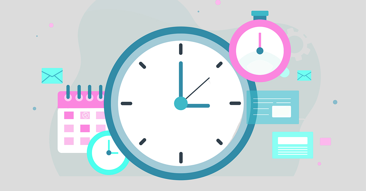 Imagem contendo um relógio, uma agenda, calendário e diversos objetos que auxiliam nas tarefas do dia-a-dia