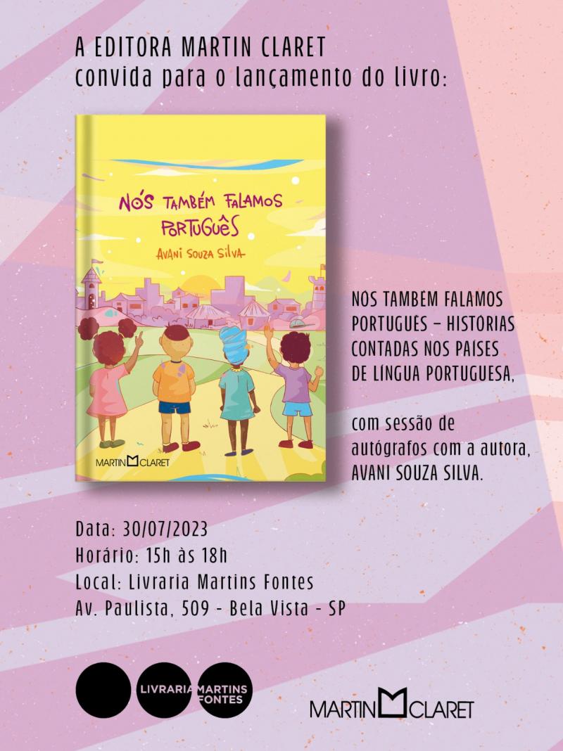 Convite para o lançamento do livro "Nós também falamos português", de Avani Souza Silva