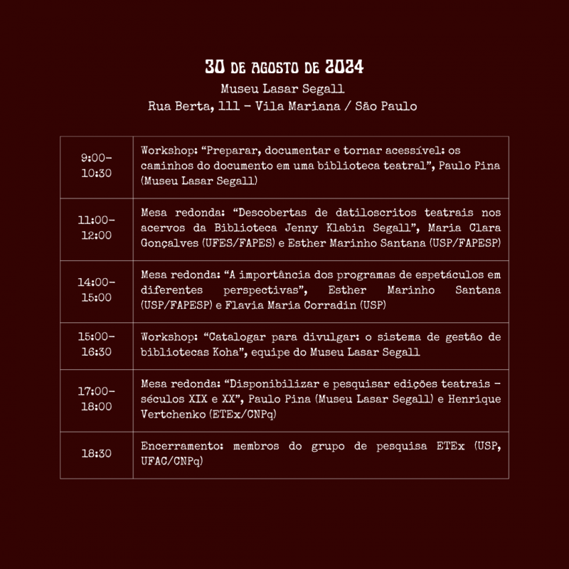 Programação 30 de agosto de 2024