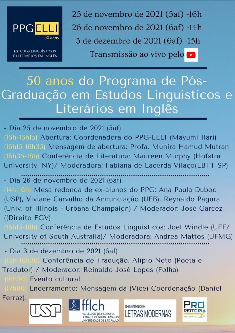 50 anos do Programa de Pós-Graduação em Estudos Linguísticos e Literários em Inglês