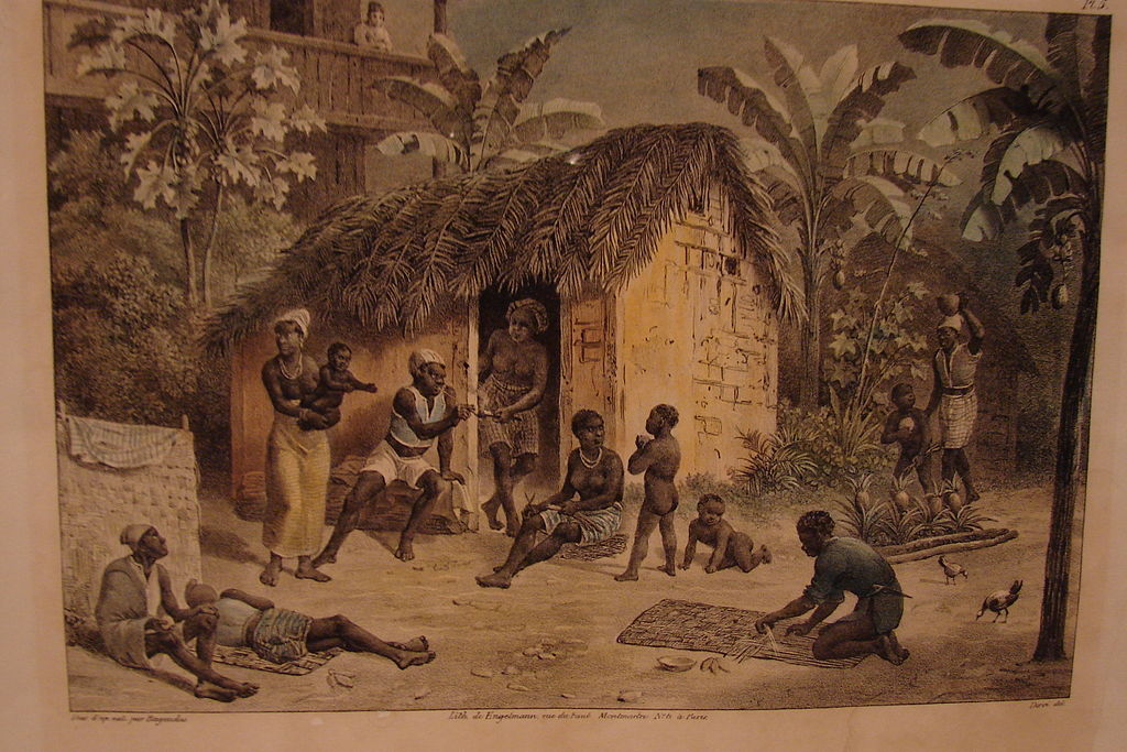Foto de quadro mostra habitação de escravizados com mulheres e crianças
