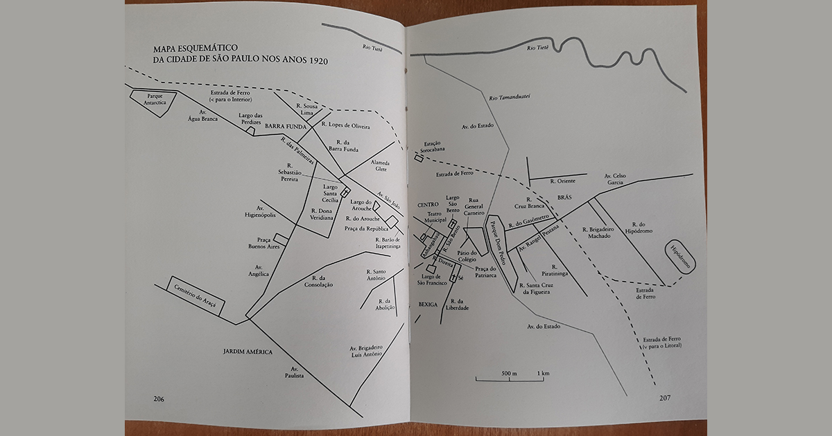 Mapa esquemático de São Paulo presente na edição de Brás, Bexiga e Barra Funda